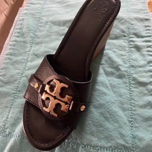 COPY - Tory Burch black wedge mules/sandal slip on 8 1/2